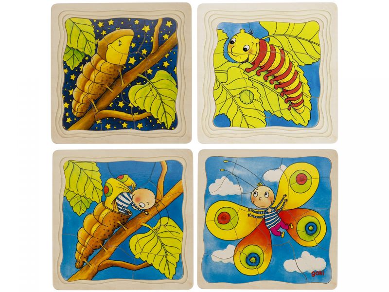 Pussel med fjärilens livscykel – montessoripussel i trä, 4 lager - Bild 2