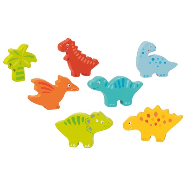Montessori dinosauriepussel i trä – 7 bitar som står själva - Bild 2