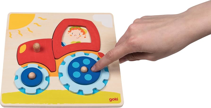 Traktorpussel i trä – montessoripussel med 6 bitar och kugghjul - Bild 3